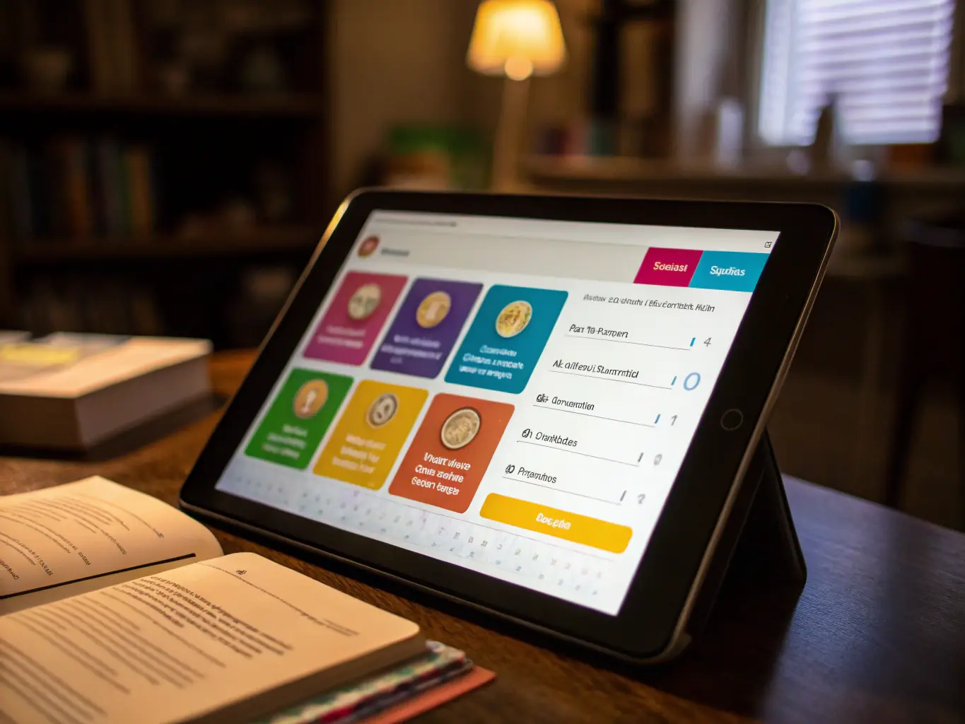A person answering multiple-choice questions on a tablet, with a focus on the clarity and simplicity of the questions.